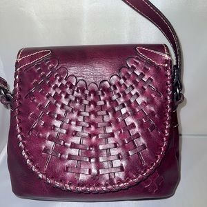 PATRICIA NASH Woven Flap Crossbody Handbag Oxblood  Bag Leather